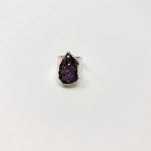 407 Jacob Hull B + D Denmark silverplate & raw amethyst crystal stone ring 6